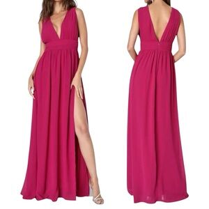 NWOT Lulus Heavenly Hues Magenta Fuschia Pink Maxi Gown Dress $99 Retail Size S